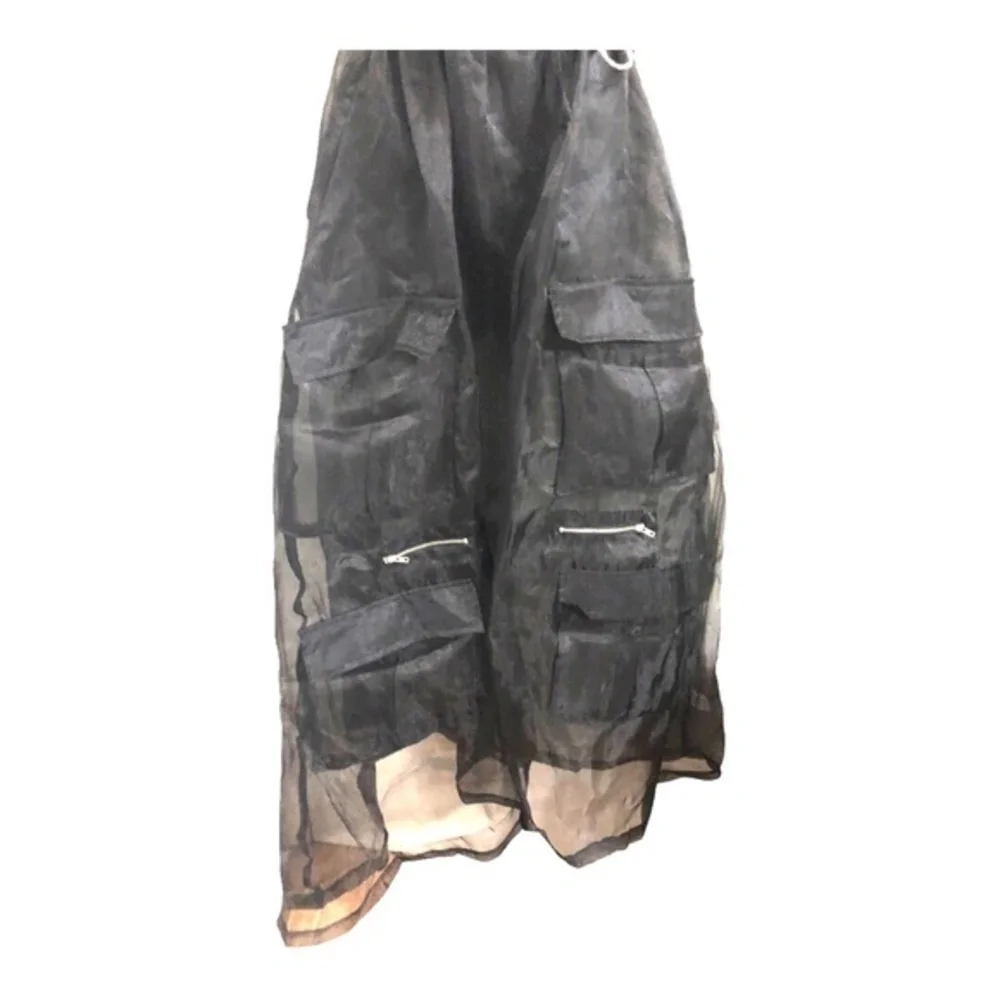 Black goth style sheer mesh chiffon cargo style full skirt size medium new‎